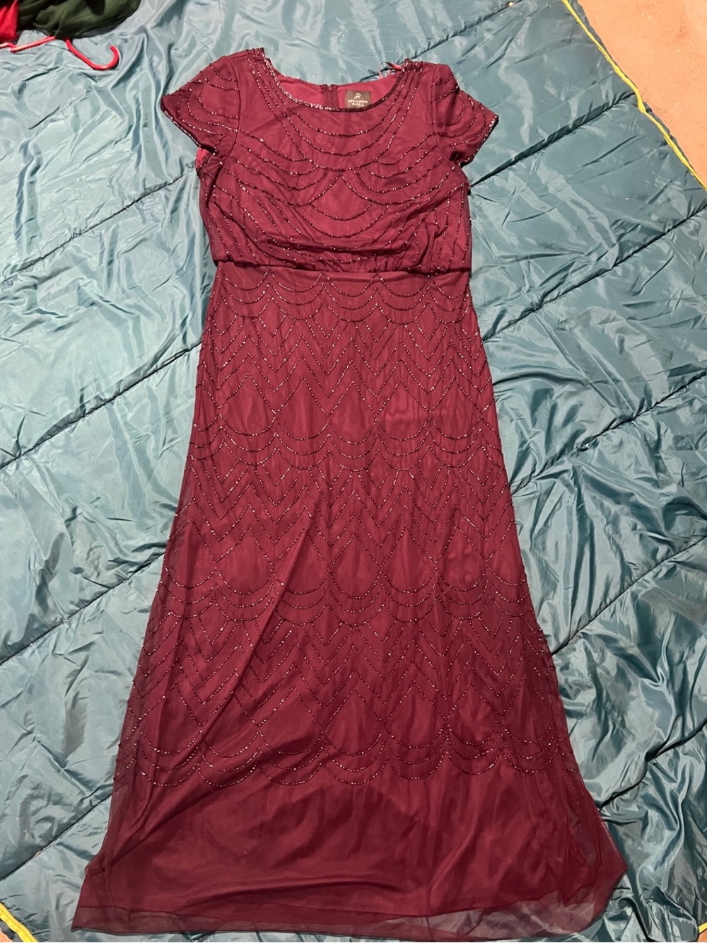 Adrianna Papell Burgundy Beaded Maxi Dress